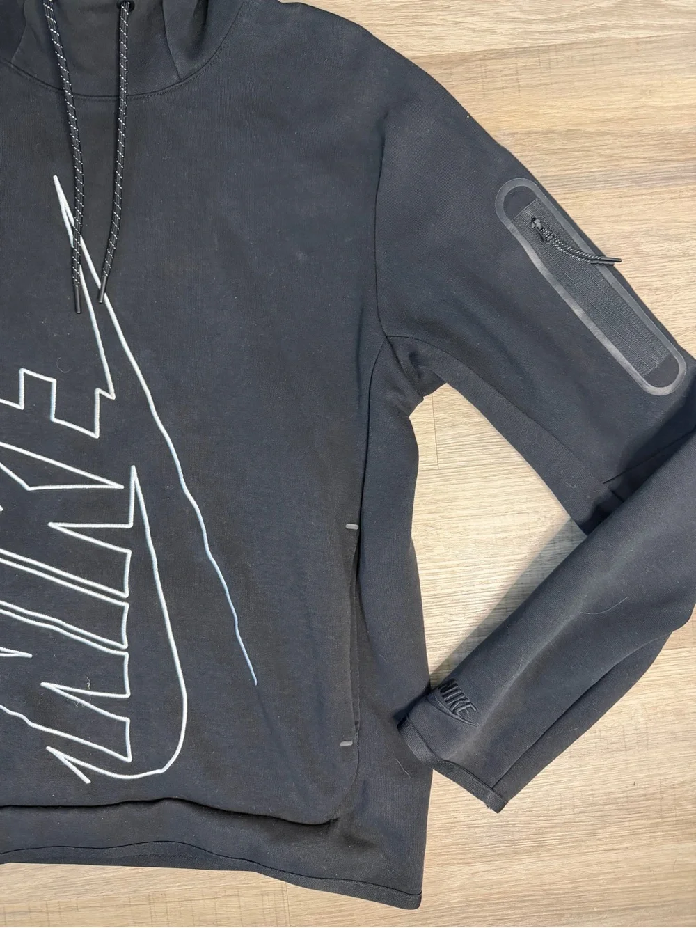 Nike Men's Black Pullover Hoodie with Large Swoosh Logo
